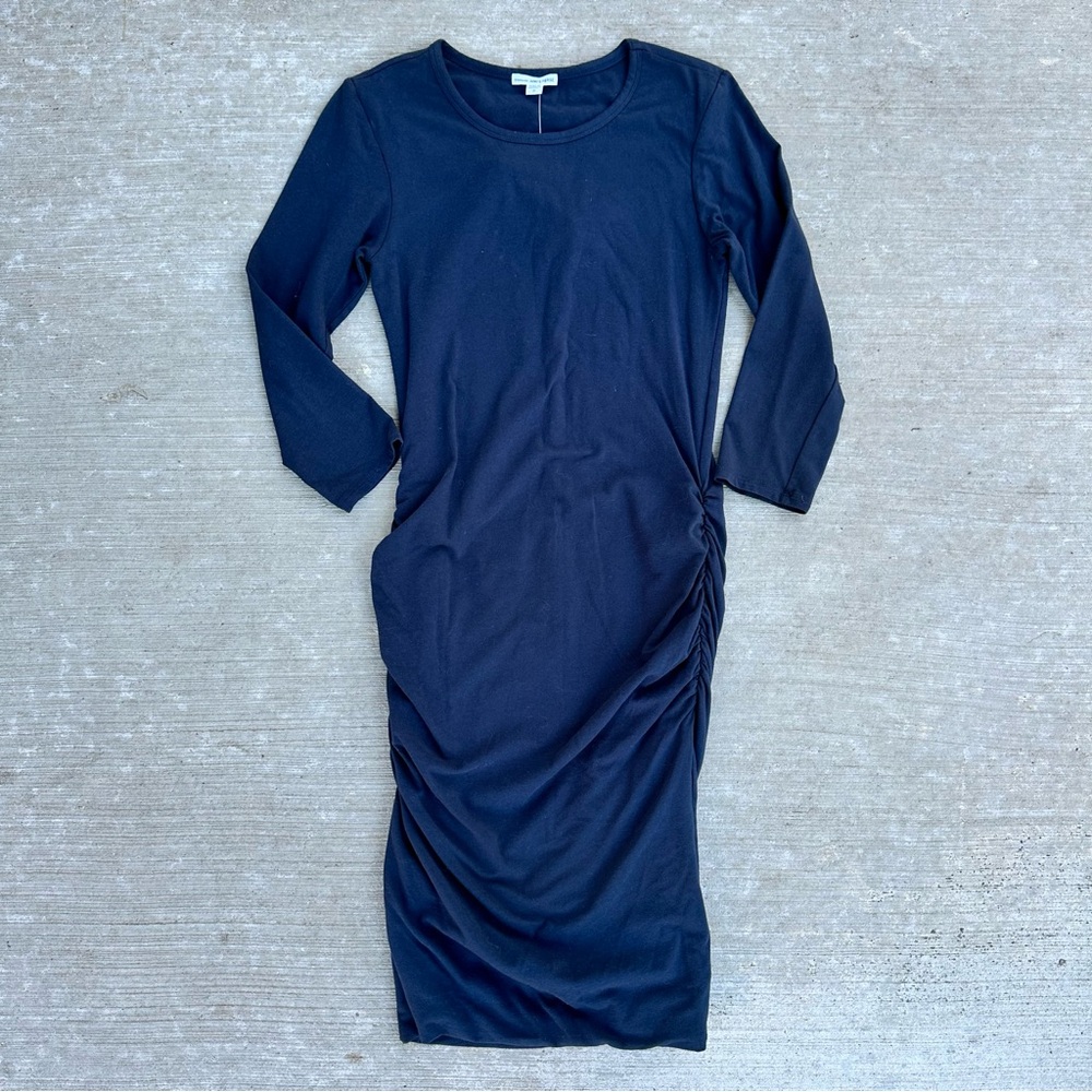 James Perse Rushed T-shirt Dress Midi Long Sleeve Navy Medium